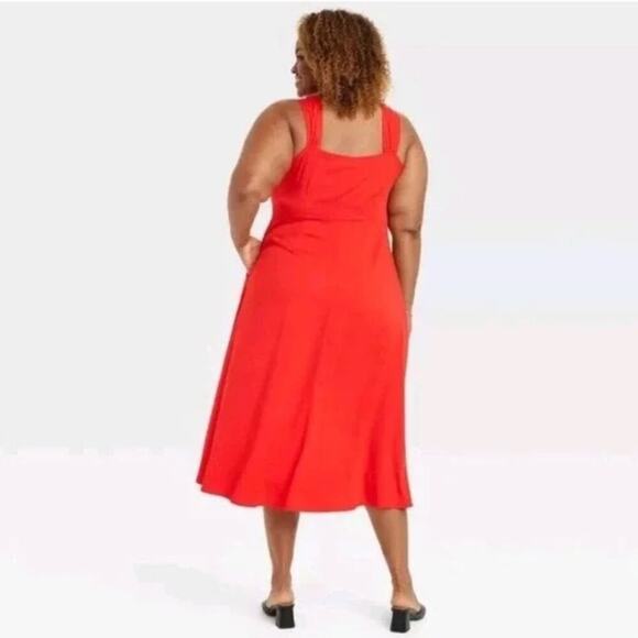 NWT Ava & Viv Red Button Front A-Line Fit & Flare Summer Dress Size 2X - Picture 2 of 13